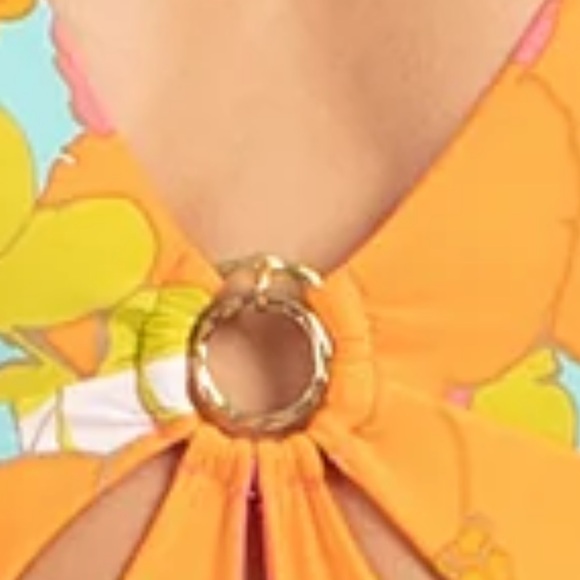 Trina Turk Orange and Pink One Piece with Ruffled Sleeves - Picture 7 of 9